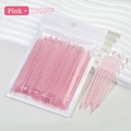 Bulk set of 100 pink glitter dual-ended nail cuticle pushers in transparent packaging - Pink Crystal Stick (100Pcs)