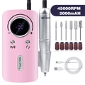 Detail of pink electric nail drill set with 45000RPM digital display and 6 metal bits - Pink