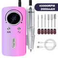 Portable 45000RPM electric nail drill set with pink gradient device and six metal bits - Phantom Purple