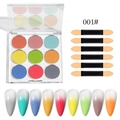 9-Farben Festes Nagelpuder-Palette mit 6 Schwammpinseln und Farbverlaufstipps 001 - Hochgesättigtes Neon-Set (CF01)