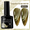 Misscheering golden green cat eye nail gel MY011 in 7.5ml bottle with swatch effect - Moon Flower Cat Eye MY011