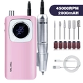 Dettaglio del set per fresa per unghie rosa 45000RPM con display digitale e manipolo in metallo - Fresa per Unghie USB Rosa V4 / Rosa