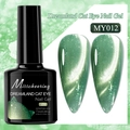 Sparkling green dreamland cat eye nail gel MY012 with fine glitter finish in 7.5ml bottle - Moon Flower Cat Eye MY012