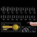 Size chart showing 16 sizes of medium coffin nails with precise length and width dimensions - M / Medium Coffin (Arch 02) / 320-Piece Pack / Clear