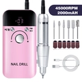Kit fresa per unghie rosa portatile con display LED 45000RPM e manipolo in metallo - Rosa