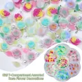 Adornos de uñas rosas 3D de resina en colores macaron con hojas verdes en caja plum - 03# Flor de Rosa 7 Rejillas Decoraciones Mezcladas