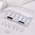 Vista de paleta de 6 polvos sólidos para uñas con efecto aurora de alto brillo y purpurina - Juego De Acuarelas Bling Mud De 6 Rejillas 01 (Blanco Perla/Rosa Pálido/Azul Claro)