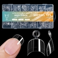 Detailoverzicht van 600 extra korte transparante soft gel nageltips in 12 maten - 600 stuks korte nageltips in doos 02
