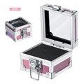 Pink manicure drill bits box with aluminum frame, clear window, and interior sponge - Pink