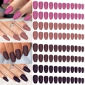 Detail view of four matte coffin-shaped press-on nails in purple, burgundy, and nude colors - 96 Pcs / 4 Colors Matte 02