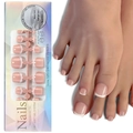 Détail macro de faux ongles de pieds en gel souple français avec 12 tailles en rose - Style French Rose Nude (06)