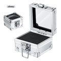 Detailed silver aluminum storage case featuring secure metal buckles and foam padding insert - Silver