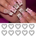 Hollow heart-shaped nail charms with silver metal plating and clear zircon crystals - 10pcs Rhinestone Heart Shape (Silver)