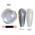 Holographic nail powder detail showing black and transparent base color effects with brush - Laser Powder 02