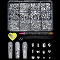 Detailliertes Nailart-Strass-Set mit 12-Raster-Kristallen, Pinzette und Punktierstift-Tools - 12 Raster Weiße Strass Set