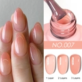 Translucent nude pink gel nail polish showing 1, 2, and 3 layer coverage comparison - Iced Translucent Gel 07