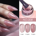 Translucent nude pink nail gel polish showing effects of 1, 2, and 3 layers - Iced Translucent Gel 08