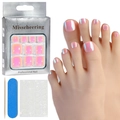 Pink aurora cat-eye press-on toenails kit with professional adhesive and manicure tools - Aurora Pink Orange