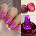 Katzenaugen-Nagelgel 007 mit lila Farbverlauf und Pinseldetail auf den Nägeln - Traumhaftes Lichtjagendes Katzenaugen-Gel 07
