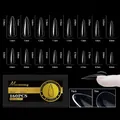 Tableau des 16 tailles de capsules d'ongles stiletto longs en gel souple transparent - L / Stiletto Sculpté Long (Arche 21) / Pack de 160 Pièces / Vert foncé