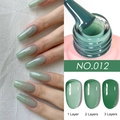 Translucent sage green jelly nail polish showing 1, 2, and 3 layers color intensity - Iced Translucent Gel 12
