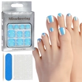 Iridescent blue-purple aurora cat-eye press-on toenails set with full application kit - Magic Blue Purple
