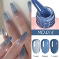 Translucent grayish blue nail gel polish color NO.014 with 1-3 layer density comparison - Iced Translucent Gel 14