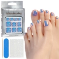 Kit faux ongles d'orteils bleu-violet aurore laser avec adhésifs et outils - Aurore Bleu