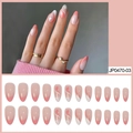 Pink and white French almond press-on nails with heart accents and wave patterns - Pink White French Heart Wave Style (I系列03)