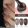 Detailed comparison of mocha gel polish layers from sheer to opaque with brush texture - Iced Translucent Gel 16