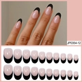 Kurze Mandel-Press-on-Nägel im French-Stil mit nude Basis und schwarzem Rand - Neue 24 Stück Künstliche Fingernägel JP1100