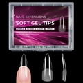 Set of 240 clear long stiletto soft gel nail tips in twelve different sizes - Extra Long Stiletto (OM-07)
