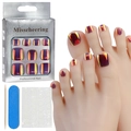 Kit de faux ongles de pieds œil de chat aurore violet-rouge avec outils de pose - Irisé Rouge Violet