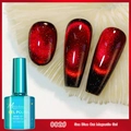 Detalle del esmalte de gel magnético 002# Sea Blue Cat con muestra de efecto rojo y negro - Gel Ojo de Gato Joya 12D 02