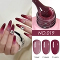Detail of dark wine red nail gel NO.019 showing gradient effect and thick texture - Iced Translucent Gel 19