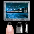 240pcs soft gel coffin nail tips in clear semi-matte finish for seamless extension - Long Trapezoid (OM-09)