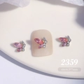 Detail of 6.5x7mm 3D pink crystal butterfly nail art charms with silver alloy base - Light Pink Butterfly Style (2359)