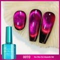 Macro shot of 12D sea blue cat eye magnetic gel polish with sparkling magenta finish - 12D Jewel Cat Eye Gel 07