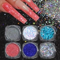 Professional 6-color nail glitter set with holographic sequins in transparent jars - 6-Color Glitter Set