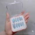 Close-up of aurora blue glitter gradient press-on nails in a pink display case - Handmade Custom Cat Eye Press On Nails 03