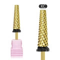 Detail of golden alloy nail drill bit with XC coarse cross-cut teeth and pink base - Extra Coarse Style(HA-08)