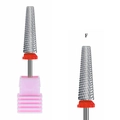 Detailed close-up of fine grade F metal nail drill bit with professional cutting textures - Fine Style(HA-09)
