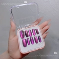 Sparkly cat-eye press-on nails in burgundy pink, 10-piece handmade set in a pink gift box - Handmade Custom Cat Eye Press On Nails 08
