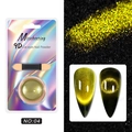 Polvere per unghie 9D cat eye verde dorato con applicatore e confezione olografica - Verde Oro (04)
