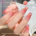 Macro shot of peach pink dual-light cat eye nail gel with shimmery crystal texture - Double Light Cat Eye / Peach Pink (01)