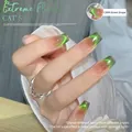 Detail of green and pink cat eye nail polish with a glossy crystal gradient effect - Double Light Cat Eye / Lime / Green Pink Gradient (04)
