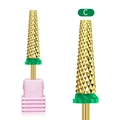 Coarse C-grade gold alloy nail drill bit with sharp conical shape and green ring band - Coarse Style(HA-07)