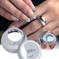 Detail of silver metallic gel polish showing mirrored finish on French manicure nails - Mirror Silver