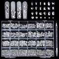 Nail art rhinestone set with 24-grid organizer, flatback silver gems, and dual-ended dotting pen - Irregular White Rhinestone Style (sp0555)