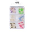Dettaglio di piume per nail art in sei colori con foglia d'oro in scatola trasparente - Stile Piuma 3D (A002)